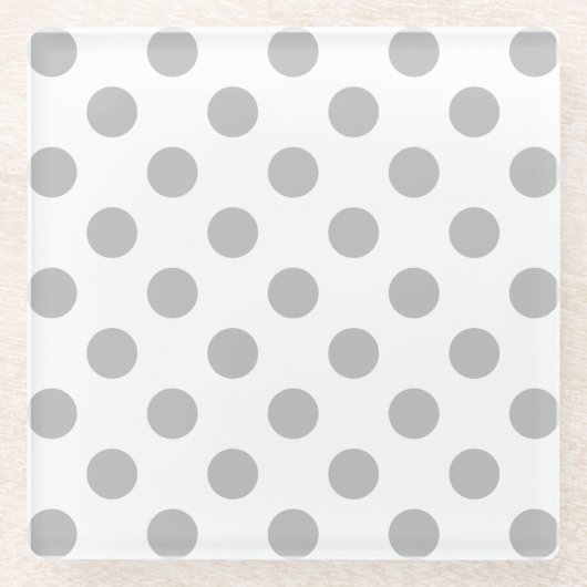 グレー水玉模様オン白 ガラスコースター (正面)