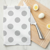 グレー水玉模様オン白 キッチンタオル (四つ折り)