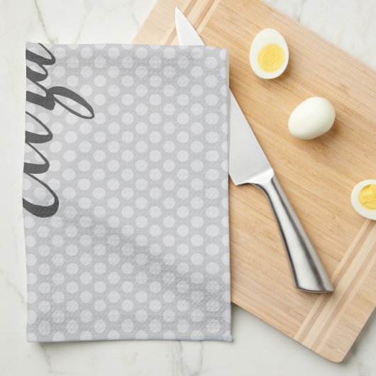 グレー水玉模様トレンディー キッチンタオル (四つ折り)