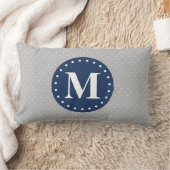 グレー水玉模様ネイビーブルーモノグラム ランバークッション (ブランケット)