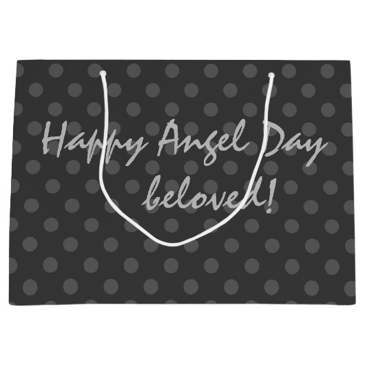 グレー水玉模様、水玉模様、白黒 ラージペーパーバッグ (正面)