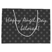 グレー水玉模様、水玉模様、白黒 ラージペーパーバッグ (裏面)