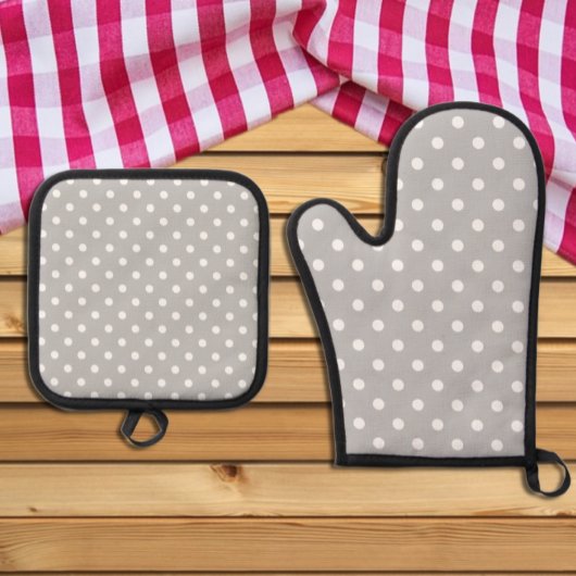グレー水玉模様 鍋つかみ&鍋敷きセット