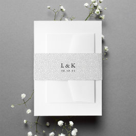 グレー淡い色のつる植物パターンモノグラム 招待状ベリーバンド