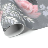 グレー淡い色のの背景にピンクのバラ ラッピングペーパー (ロールコーナー)