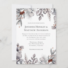 グレー淡い色のシルバーテラコッタ冬の結婚式 招待状