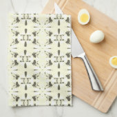 グレー淡い色のピンクオーナメント。 キッチンタオル (四つ折り)