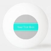 グレー無地のブライトアクアリボン名モノグラム 卓球ボール (正面)