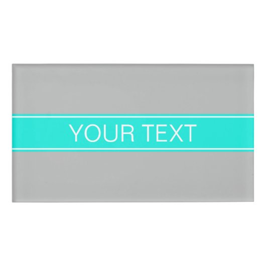 グレー無地のブライトアクアリボン名モノグラム 名札 (正面)