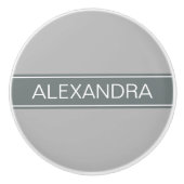 グレー無地の、木炭グレーリボン名モノグラム セラミックノブ (正面)