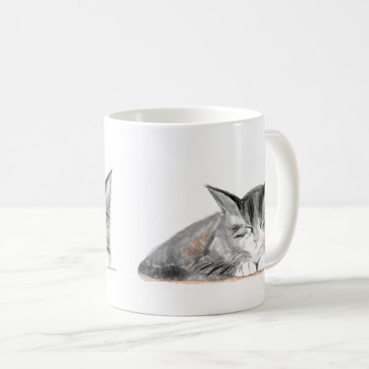 グレー猫かわいらしペット子猫の水彩美しい コーヒーマグカップ (正面右)