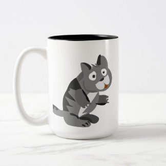 グレー猫のイラスト入りコーヒーマグカップ お茶目なデザイン ツートーンマグカップ