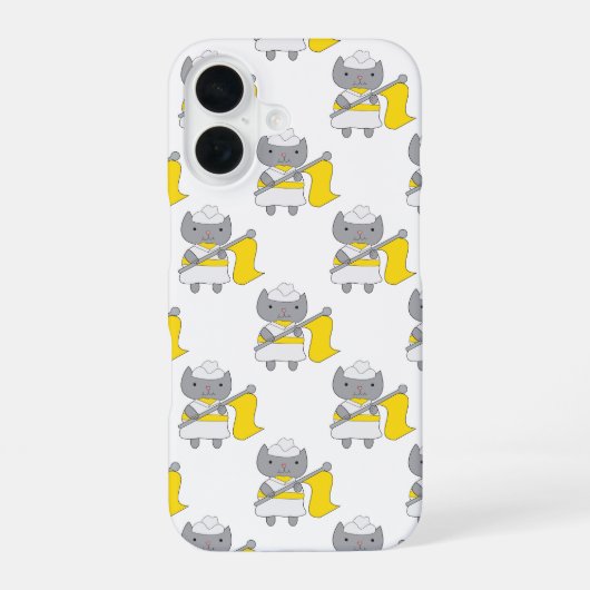 グレー猫のカラーガード 黄色と白 iPhone 16ケース (裏面)
