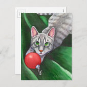 グレー猫のクリスマスオーナメント シーズンポストカード (正面/裏面)