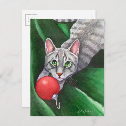グレー猫のクリスマスオーナメント シーズンポストカード (正面/裏面)