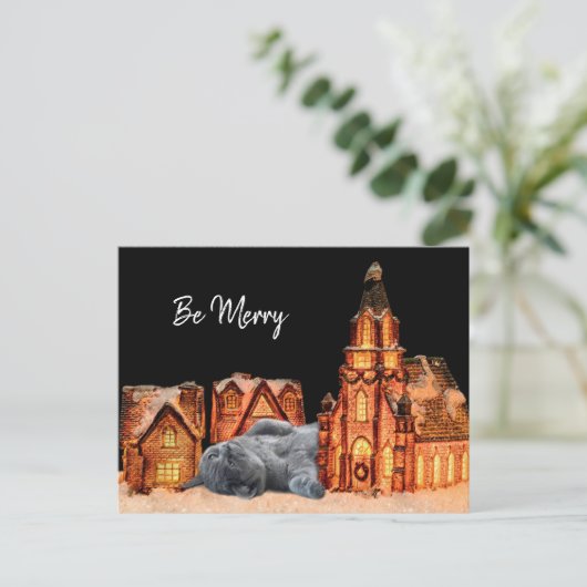 グレー猫のクリスマス ポストカード (スタンド正面)