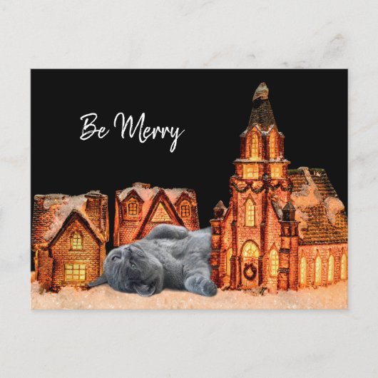 グレー猫のクリスマス ポストカード (正面)