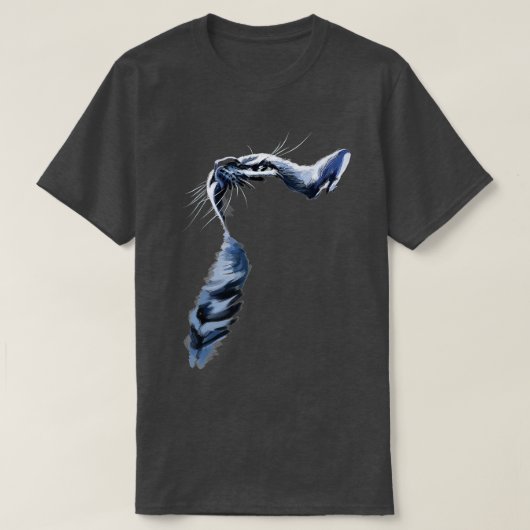 グレー猫の影に猫のプレゼント Tシャツ (デザイン正面)