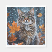 グレー猫の緑の目と紅葉 スタンダードランチョンナプキン (正面)