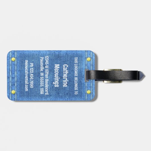 グレー猫インデニムフェイクポケット名前をカスタムする ラゲッジタグ (裏面横)