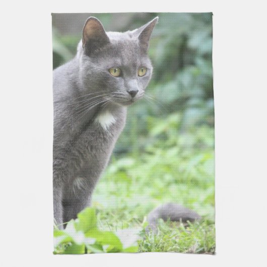 グレー猫タオル キッチンタオル (縦)