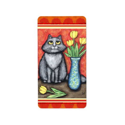 グレー猫好きのシール/ラベル ラベル (正面)