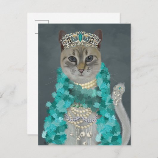 グレー猫 |ベル付きポートレート ポストカード (正面/裏面)