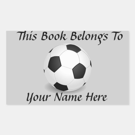 グレー玉の上のサッカーボールのブックプレート 長方形シール (正面)