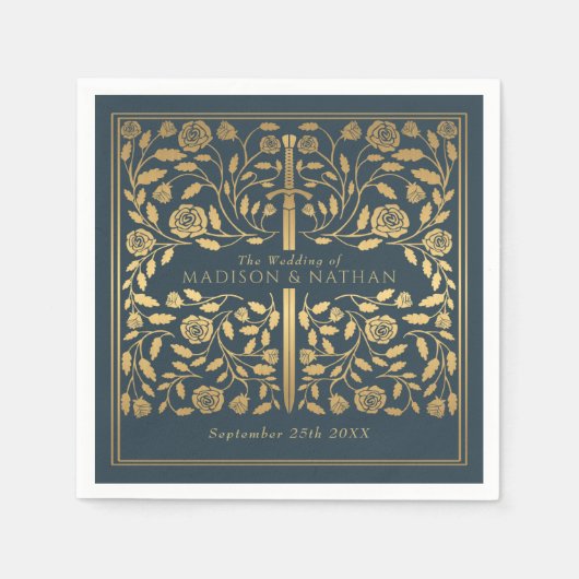 グレー王室の中世金ゴールド結婚剣 スタンダードカクテルナプキン (正面)