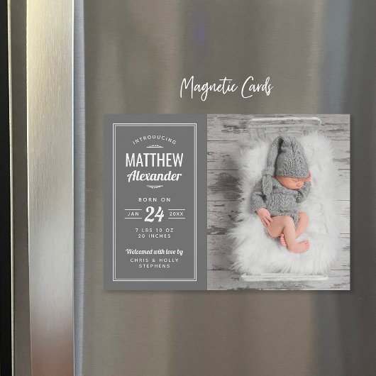 グレー男の赤ちゃん磁気写真誕生のお知らせ