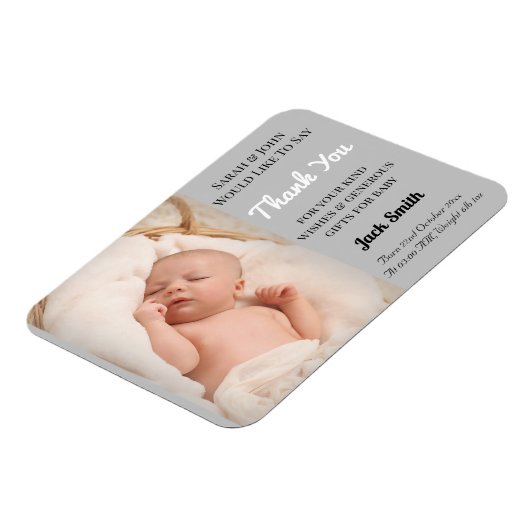 グレー男の赤ちゃん磁気写真誕生のお知らせ マグネット (左側)