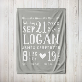 グレー男の赤ちゃん誕生統計キープサケ フリースブランケット