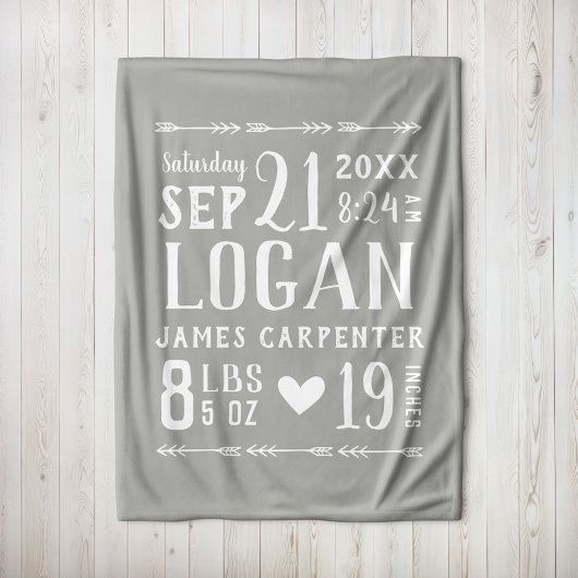 グレー男の赤ちゃん誕生統計キープサケ フリースブランケット