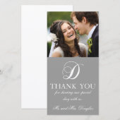グレー白イニシャル結婚D's Thank You Photo Card サンキューカード (正面/裏面)