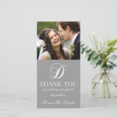 グレー白イニシャル結婚D's Thank You Photo Card サンキューカード (スタンド正面)