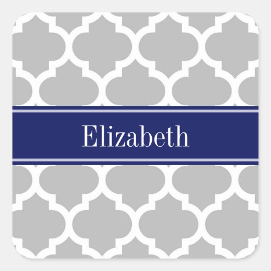 グレー白モロッコ#5ネイビーブルー名モノグラム スクエアシール (正面)