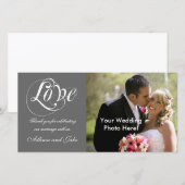 グレー白結婚の感謝フォトカードテンプレート サンキューカード (正面/裏面)