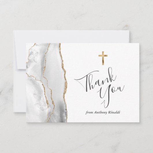 グレー白金ゴールドアゲート最初の聖餐会ありがとう サンキューカード (正面)