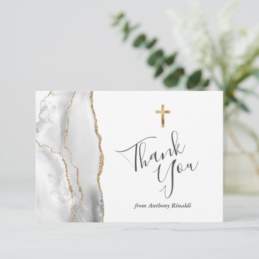 グレー白金ゴールドアゲート最初の聖餐会ありがとう サンキューカード (スタンド正面)