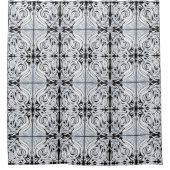 グレー白黒のカーリー抽象芸術パターン シャワーカーテン (正面)