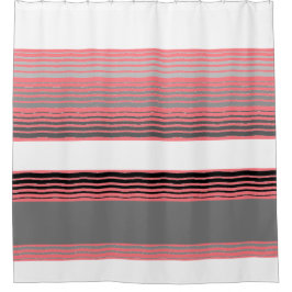 グレー白黒アンドコーラル シャワーカーテン