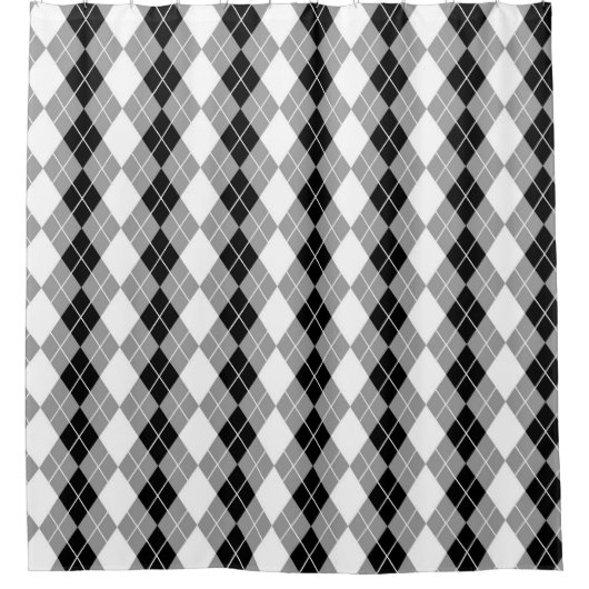 グレー白黒アーガイルダイヤモンドデザイン シャワーカーテン (正面)