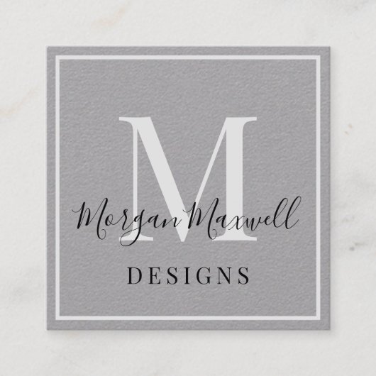 グレー白黒エレガントシグネチャーモダンスクエア スクエア名刺 (正面)