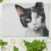 グレー白黒キティキャット キッチンタオル (折り畳み)