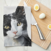グレー白黒キティキャット キッチンタオル (四つ折り)