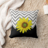 グレー白黒シボロンカラーブロック(ひまわり付き) クッション (ブランケット)