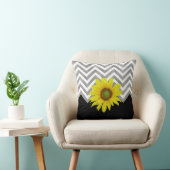 グレー白黒シボロンカラーブロック(ひまわり付き) クッション (椅子)