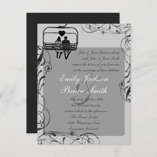 グレー白黒スキーリフトのカスタムウェディング招待状 招待状 (正面/裏面)