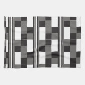 グレー白黒チェックストライプパターン キッチンタオル (横)