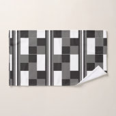 グレー白黒チェックストライプパターン バスタオルセット (ハンドタオル)